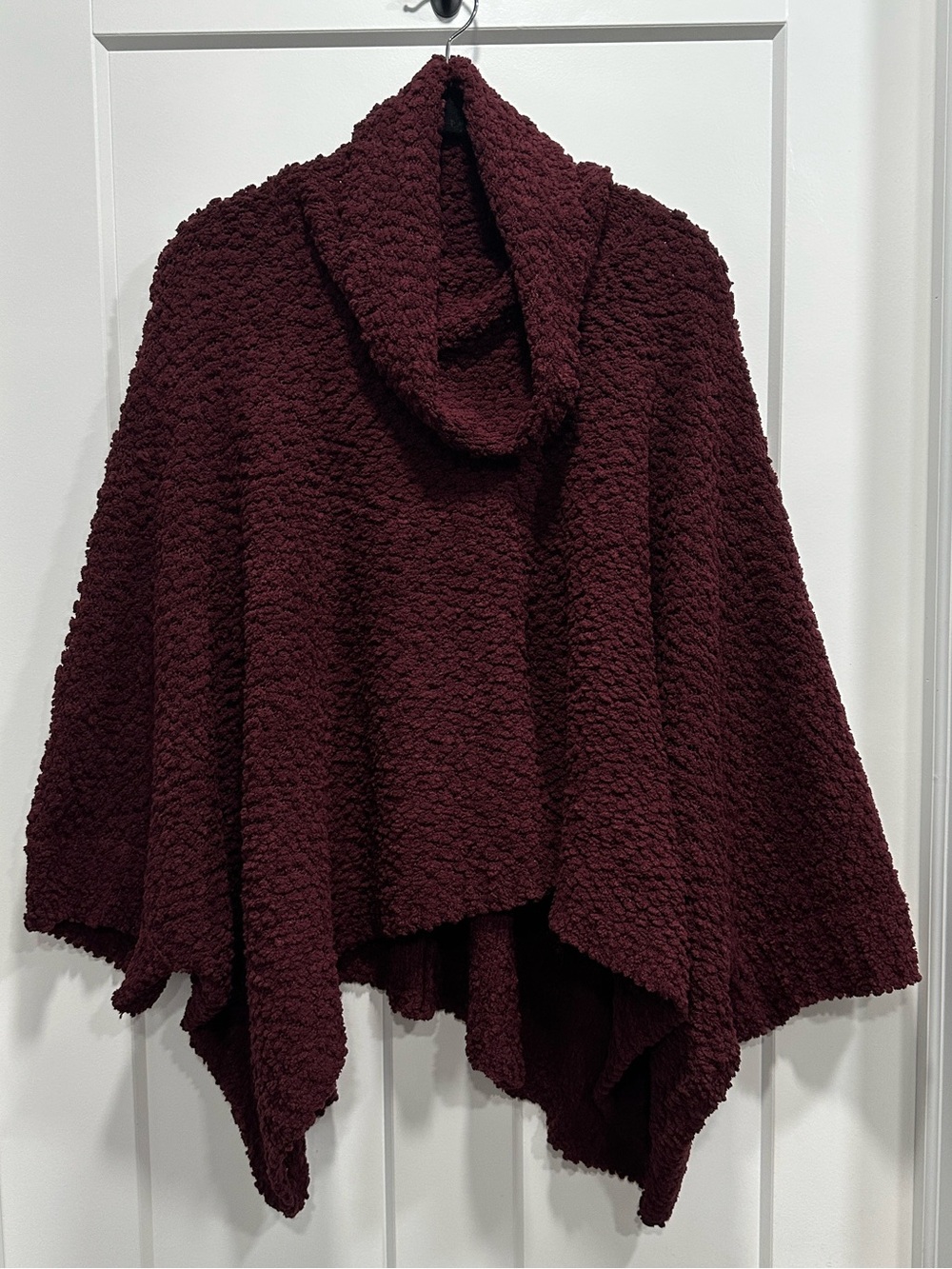 Cozy Bouclé Wine Cowl Neck Poncho Sweater - Size Large